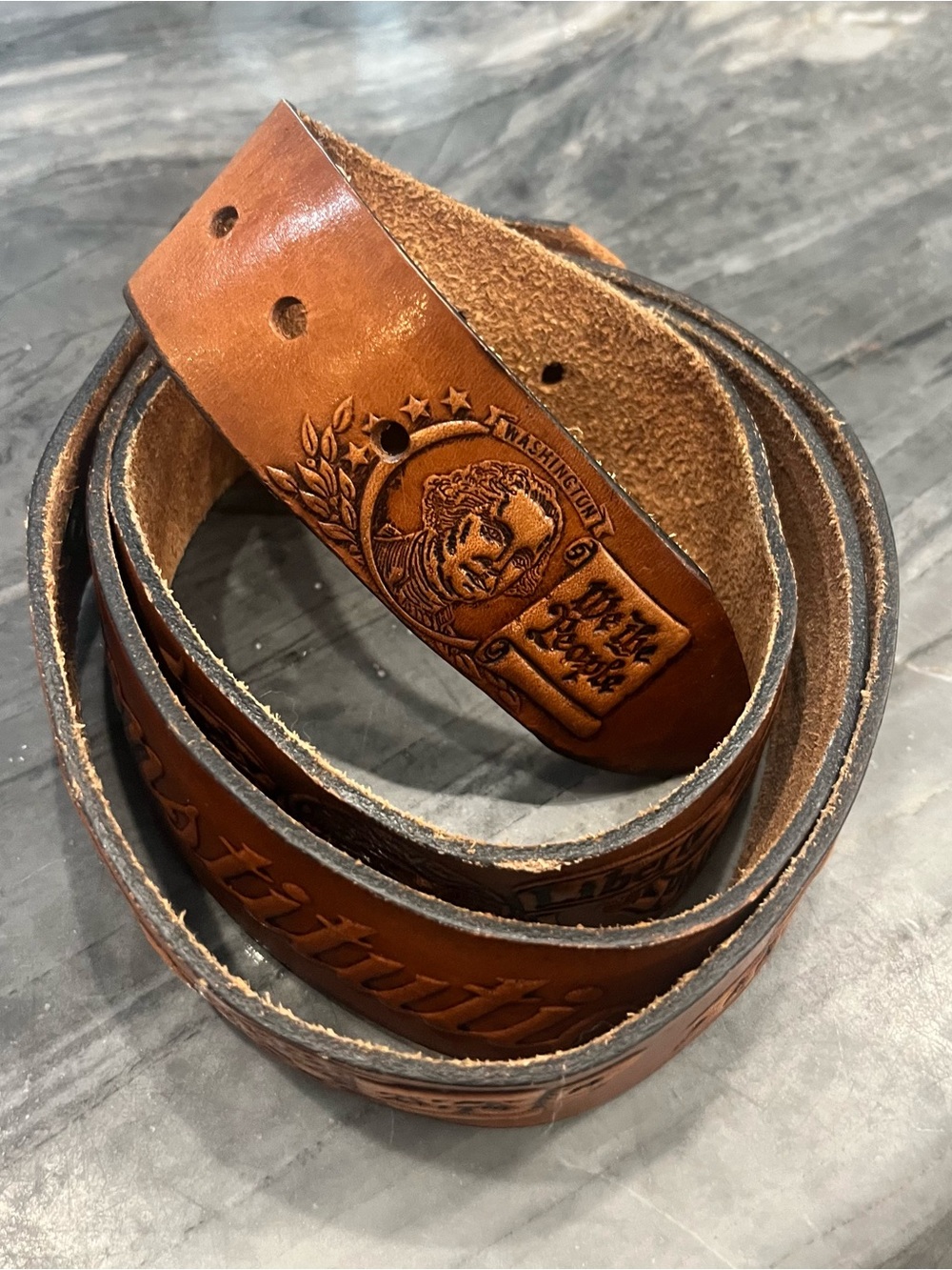 Vintage 1987 Tooled Leather  Bicentennial Belt 53” No Buckle